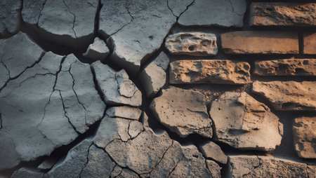 AI Generated. Cracked Concrete Texture Gray Brown Stone Wall Backgroundの素材