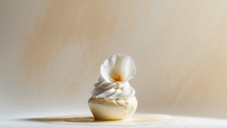 AI Generated. A dessert with whipped cream and a flower on topの素材
