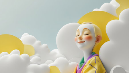 AI Generated. cross cartoonist with yellow and other colors , cloudsの素材