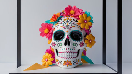 AI Generated. Day of the Dead candy skull mockup with black frameの素材