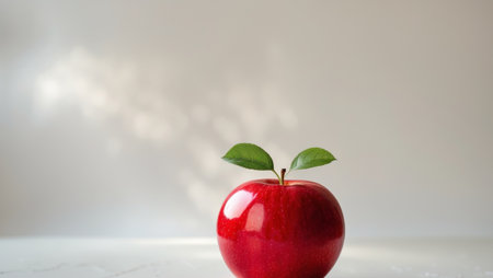 AI Generated. A red apple with a green leaf on top of itの素材
