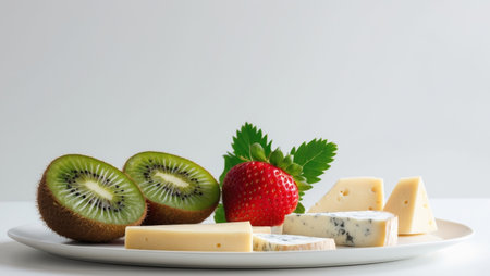 AI Generated. Cheese and Fruit Platter with Kiwi and Strawberryの素材