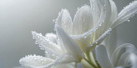 AI Generated. Dewdrops on Delicate White Flower Petals Glistenの素材