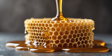 AI Generated. Golden Honeycomb Dripping Sweet Viscous Treatの素材