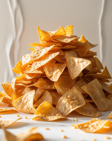 AI Generated. A Delicious Pile of Crunchy Tortilla Chipsの素材