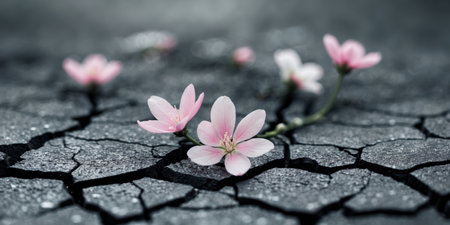 AI Generated. Pink Flowers Blooming Through Cracked Asphaltの素材