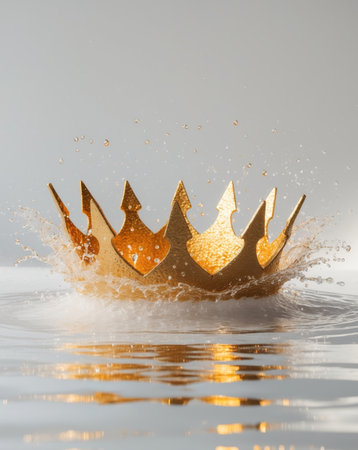 AI Generated. A golden crown of water splashing out of the waterの素材