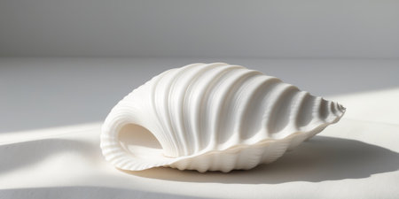 AI Generated. A large white shell is sitting on a white surfaceの素材