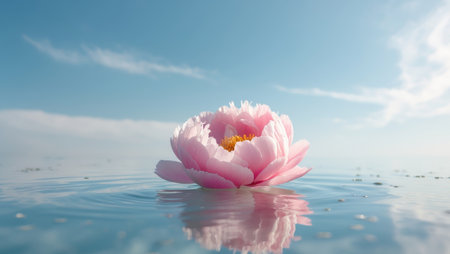 AI Generated. A pink flower floating in the water under a blue skyの素材