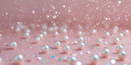 AI Generated. A pink background adorned with pearl confettiの素材