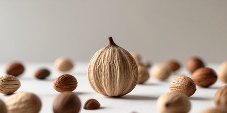 AI Generated. A nut is shown in the center of a bunch of nutsの素材