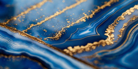 AI Generated. Stunning Blue and Gold Agate Abstract Background Imageの素材