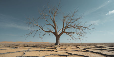 AI Generated. a dead tree in the midst of dry and cracked soilの素材