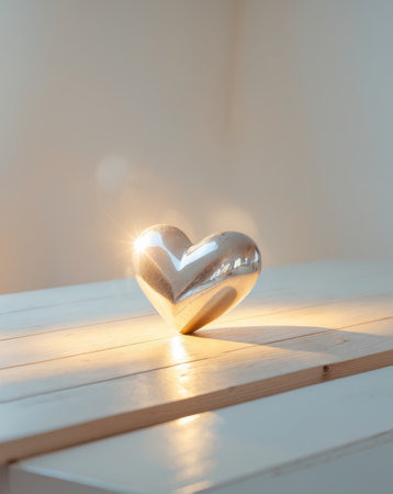 AI Generated. The wooden table is covered with golden lightening Heartの素材