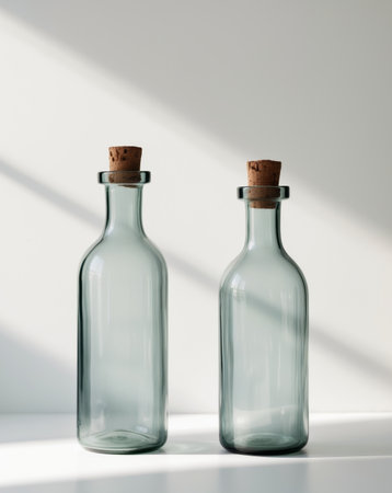 AI Generated. there are two glass bottles with corks on the topの素材