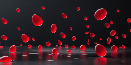 AI Generated. true black Background red foreground abstract forms floating dropletsの素材