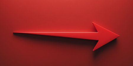AI Generated. A red background with a red arrow pointing to the rightの素材