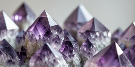 AI Generated. Amethyst Crystal Cluster Purple Gemstones Closeup Macroの素材