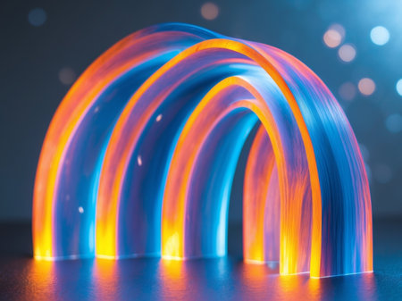 AI Generated. Abstract colorful arches illuminated by radiant lightの素材
