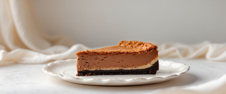 AI Generated. Delicious slice of chocolate cheesecake with crumbly crustの素材