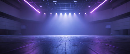 AI Generated. Glowing Neon Spotlight on Empty Concert Stageの素材