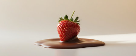 AI Generated. Single strawberry dipped halfway in chocolateの素材