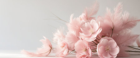 AI Generated. pink flowers watercolor flowers banner , copy space concept for wallpaper or backgroundの素材