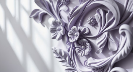 AI Generated. Intricate Lavender Floral Relief Wall Art Designの素材