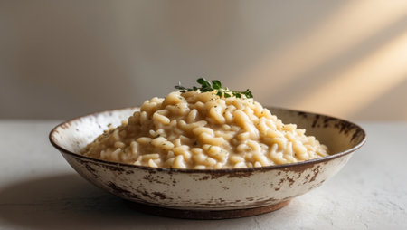 AI Generated. Delicious Creamy Risotto Served in Rustic Bowlの素材