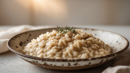 AI Generated. Delicious Creamy Risotto Served in Rustic Bowlの素材