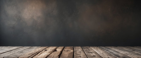 AI Generated. Rustic Wooden Table Surface Ideal for Product Presentation and Creative Displays on Dark Textured Backgroundの素材