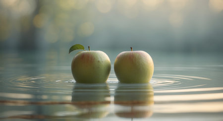 AI Generated. Two apples are floating in a pool of waterの素材