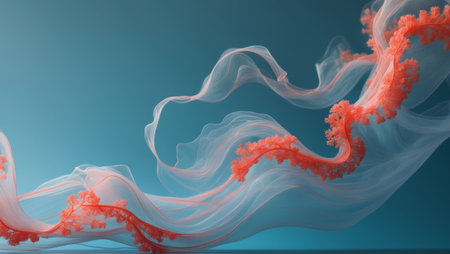 AI Generated. Abstract Coral Ink Swirls on Blue Backgroundの素材