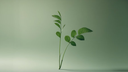 AI Generated. A green leafy plant is in the foreground of a green backgroundの素材