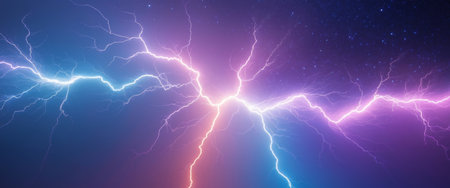 AI Generated. Electrifying gradient background with lightning effects and a starry night skyの素材
