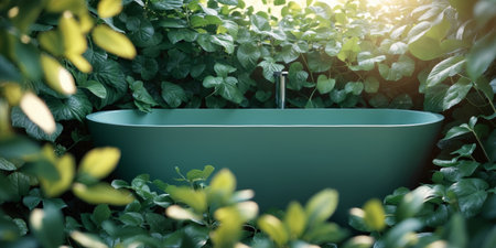 AI Generated. Teal bathtub nestled amongst lush vibrant green foliageの素材