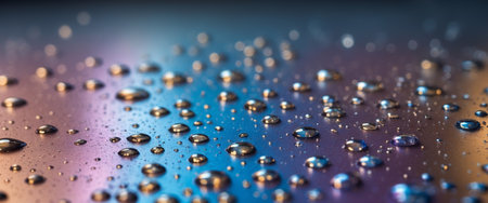 AI Generated. Water droplets on a multicolored metallic surfaceの素材