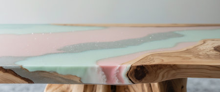 AI Generated. Wooden river table with decorative epoxy pastel color resinの素材