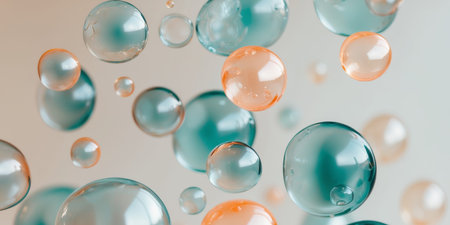 AI Generated. Abstract image of teal and peach bubblesの素材