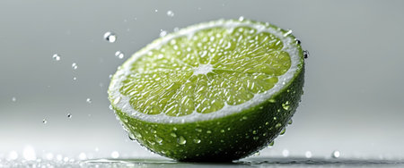 AI Generated. Close Up of a Fresh Lime Wedge with Water Dropletsの素材