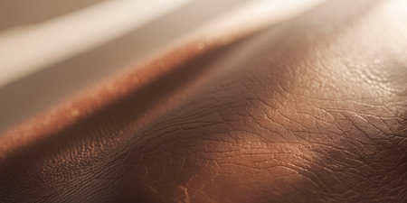 AI Generated. Close up of brown leather texture reflecting warm lightの素材