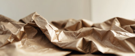 AI Generated. Close up shot of crumpled brown wrapping paper forming a captivating textured backdropの素材