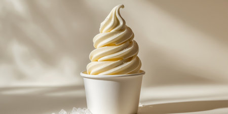 AI Generated. Close up of vanilla soft serve ice cream in a cupの素材