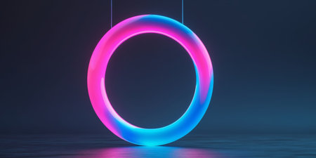 AI Generated. Futuristic Neon Pink and Blue Ring on Dark Backgroundの素材