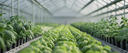 AI Generated. Genetically modified crops thrive under controlled conditions in a greenhouseの素材