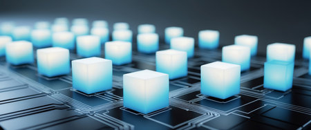 AI Generated. Glowing Cubes Arranged On A Futuristic Circuit Boardの素材