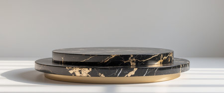AI Generated. Luxury Black Gold Marble Platform Display Stand Backgroundの素材
