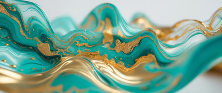 AI Generated. Mesmerizing fluid art with swirling turquoise and gold creating an abstract liquid plasma effectの素材