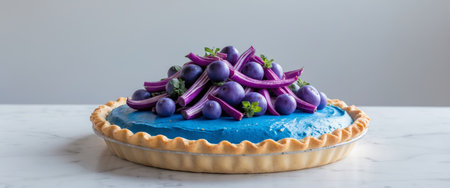 AI Generated. A blue pie with a crust and a bunch of purple vegetables in itの素材