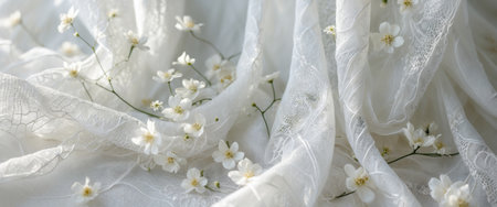 AI Generated. Delicate White Lace Fabric With Small White Flowersの素材